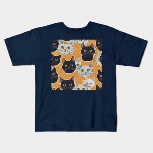 Black and White Cats Pattern Kids T-Shirt